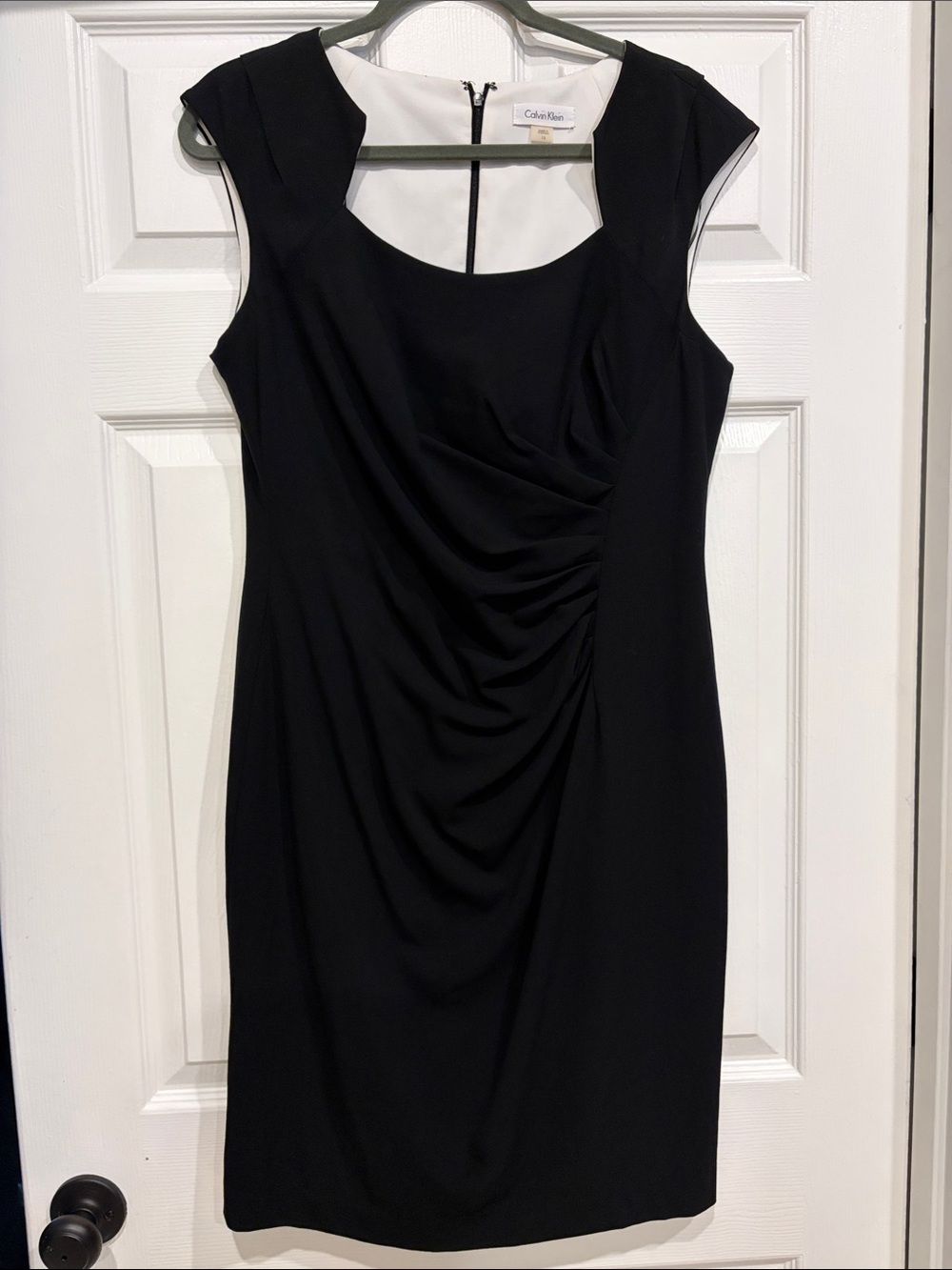 Calvin Klein Black Ruched Cap-Sleeve Midi Dress